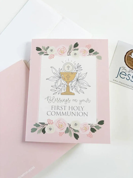 First Holy Communion Card | Pink
