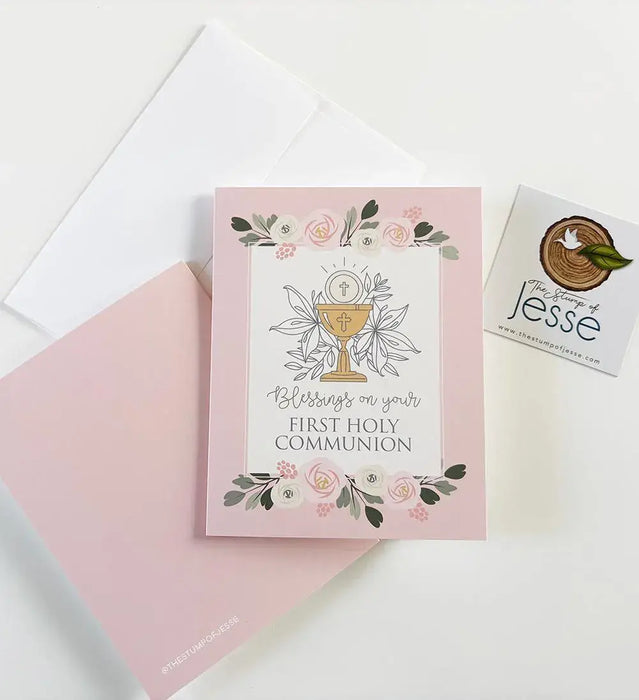 First Holy Communion Card | Pink