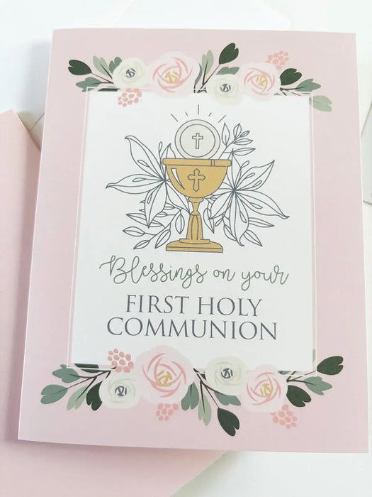 First Holy Communion Card | Pink
