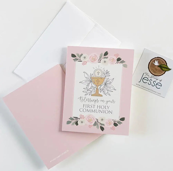 First Holy Communion Card | Pink