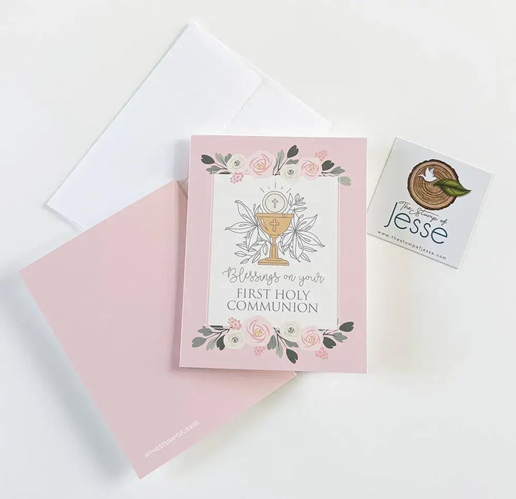 First Holy Communion Card | Pink