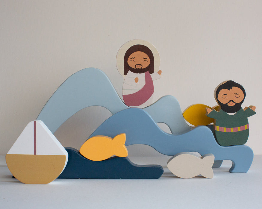 Wooden Wave Stacker Toy | Jesus & St. Peter Walk on Water
