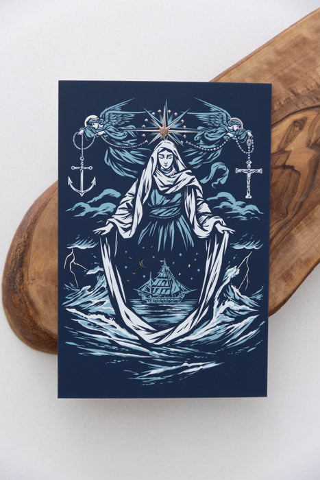 Stella Maris Silver Holy Card | Foiled