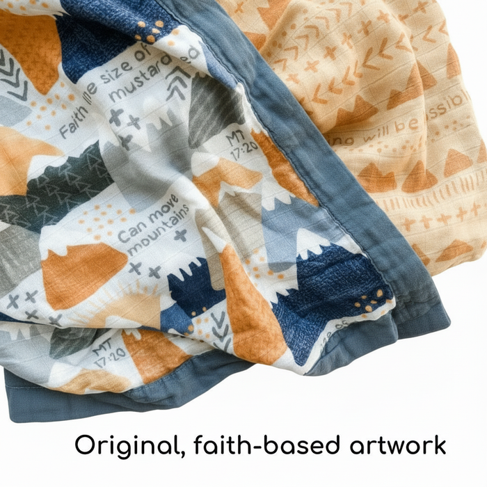 Luxury Double-Sided Muslin Blanket | Faith Moves Mountains