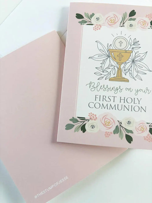 First Holy Communion Card | Pink