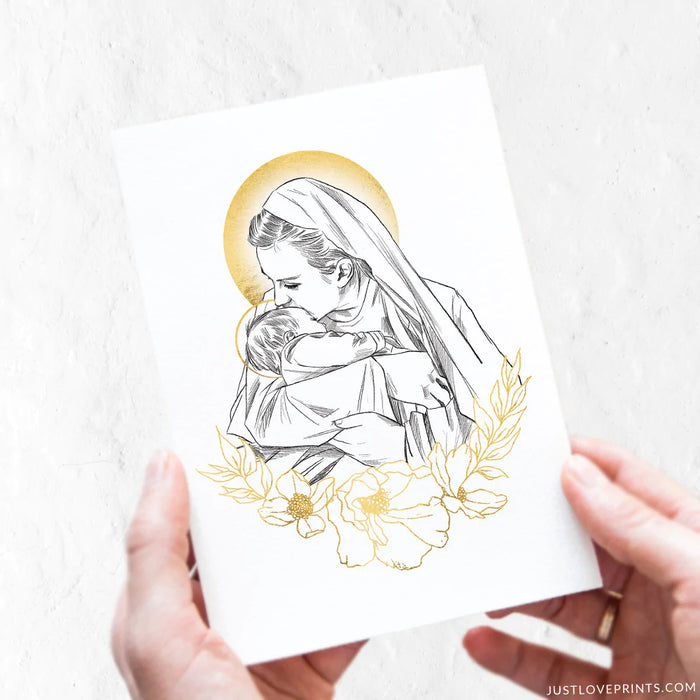 Mary Holding Baby in Heaven Print
